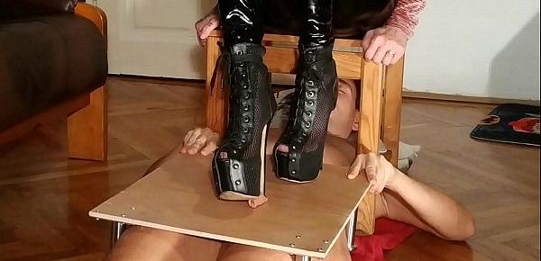  Domina cock stomping torture slave in stunning high heels pt1 HD